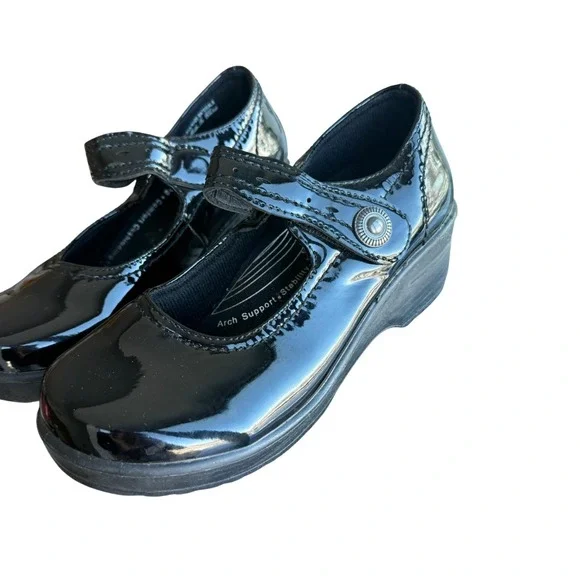 Easy Works Black Patent Mary Jane Shoes Womens 7W Slip Resistant Work Comfort - Picture 3 of 10